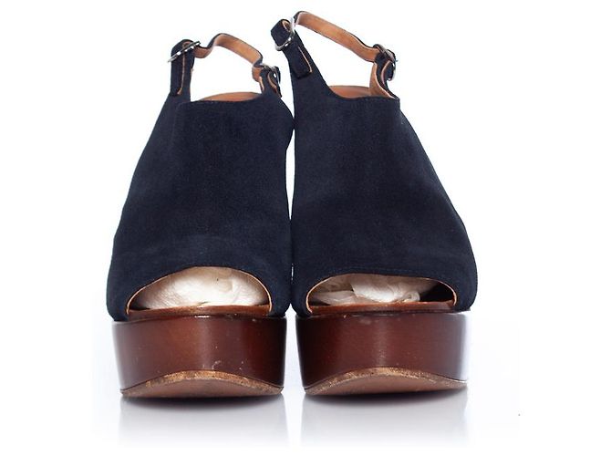 Chanel Holz-Plateau-Peeptoe-Clogs Blau - Ansicht 5