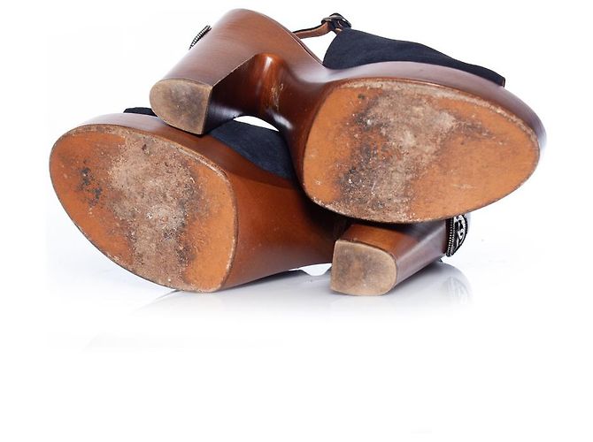 Chanel Holz-Plateau-Peeptoe-Clogs Blau - Ansicht 8