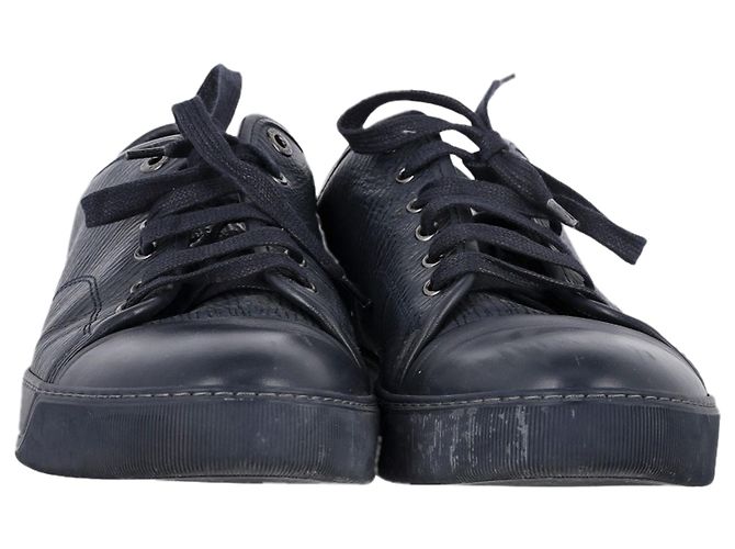 Baskets basses à lacets Lanvin en cuir bleu marine - vue 2