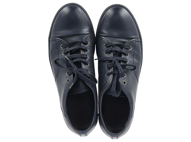 Baskets basses à lacets Lanvin en cuir bleu marine - vue 3