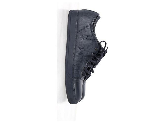 Baskets basses à lacets Lanvin en cuir bleu marine - vue 9