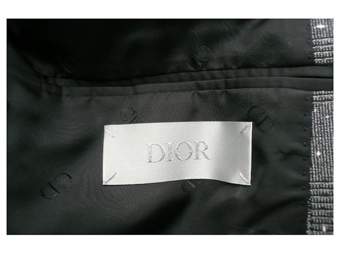 DIOR Graue Karomuster Doppelreiher Jacke Ton-in-Ton Neuzustand 52 Anthrazitgrau - Ansicht 5