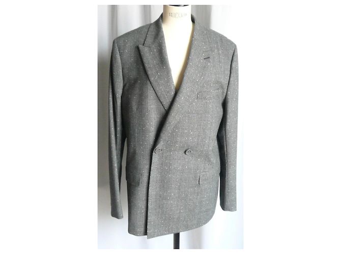 DIOR Graue Karomuster Doppelreiher Jacke Ton-in-Ton Neuzustand 52 Anthrazitgrau - Ansicht 8