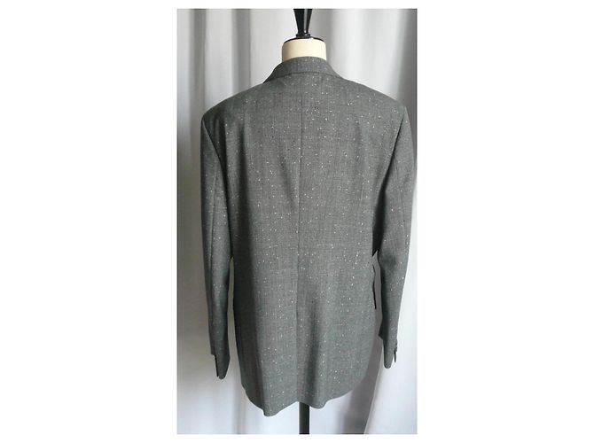 DIOR Graue Karomuster Doppelreiher Jacke Ton-in-Ton Neuzustand 52 Anthrazitgrau - Ansicht 9