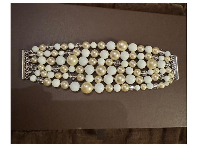 Bracciale Chanel Sei File di Perle Bianco Beige Bianco sporco - vista 2