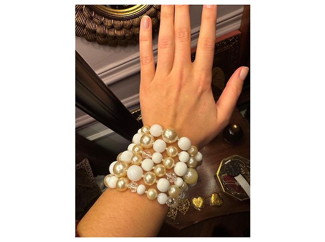 Bracciale Chanel Sei File di Perle Bianco Beige Bianco sporco - vista 3
