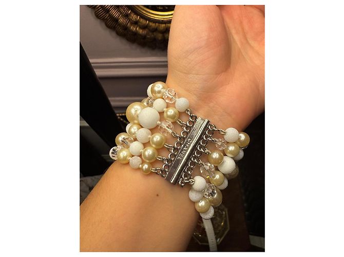 Bracciale Chanel Sei File di Perle Bianco Beige Bianco sporco - vista 4