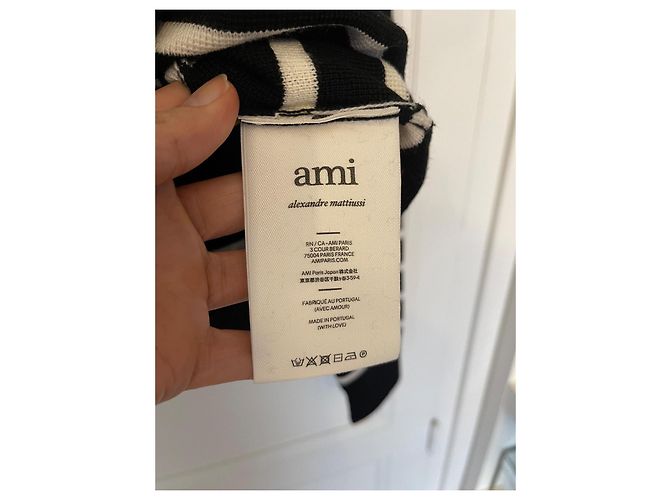 AMI Paris Ami de Coeur gestreifter Rollkragenpullover aus Merinowolle Schwarz Weiß - Ansicht 11