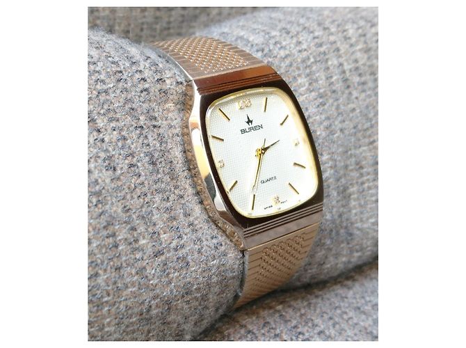 Autre Marque Retro-Quarz-Uhr Buren Ref. BU-9001M Schweizer Uhrwerk Golden - Ansicht 10