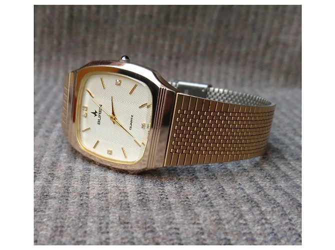 Autre Marque Retro-Quarz-Uhr Buren Ref. BU-9001M Schweizer Uhrwerk Golden - Ansicht 12