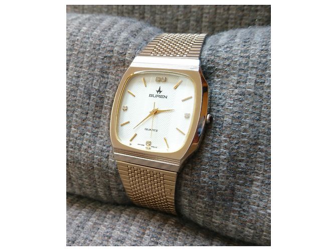 Autre Marque Retro-Quarz-Uhr Buren Ref. BU-9001M Schweizer Uhrwerk Golden - Ansicht 2