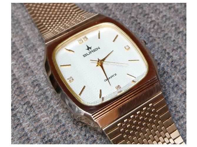 Autre Marque Retro-Quarz-Uhr Buren Ref. BU-9001M Schweizer Uhrwerk Golden - Ansicht 4