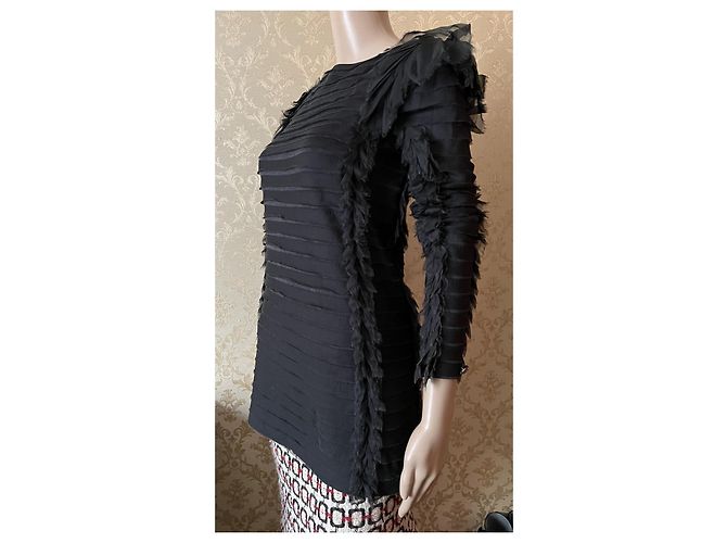 Blusa Chanel in seta e lana nera Taglia 38IT Nero - vista 13