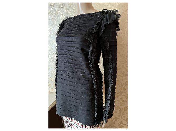 Blusa Chanel in seta e lana nera Taglia 38IT Nero - vista 9