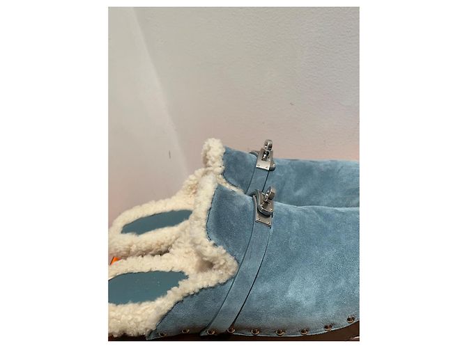 Zoccoli Hermès in camoscio blu - vista 2