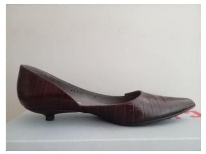 Charles Jourdan Leder Mini Absatzschuhe Schokolade - Ansicht 4