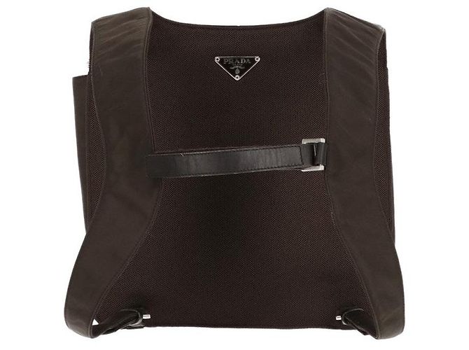 Zaino in nylon marrone e visone Prada - vista 2