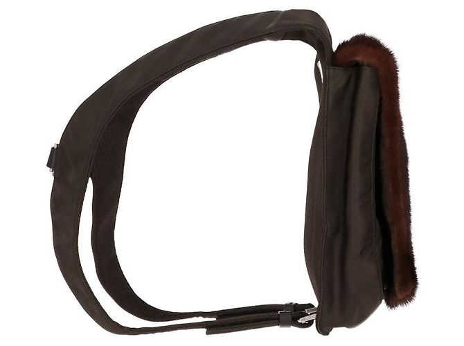 Zaino in nylon marrone e visone Prada - vista 3