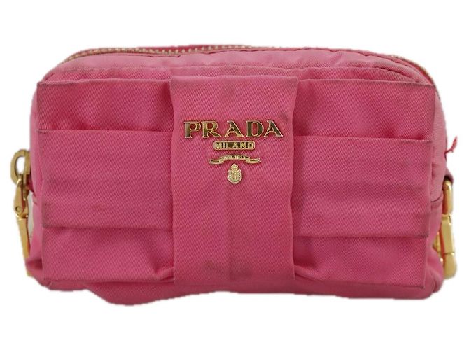 Pochette PRADA Nylon Rosa Oro Rosa Auth 108723 D'oro - vista 13