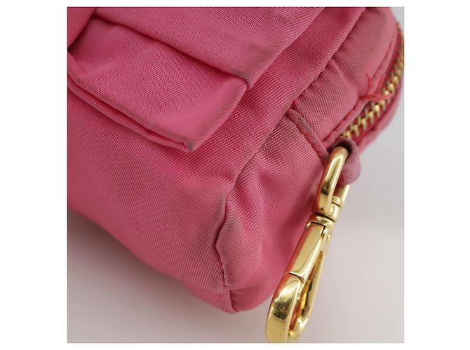 Pochette PRADA Nylon Rosa Oro Rosa Auth 108723 D'oro - vista 14