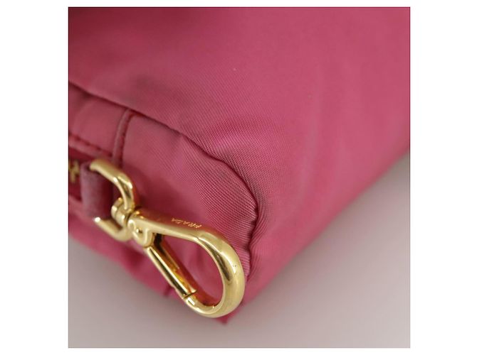 Pochette PRADA Nylon Rosa Oro Rosa Auth 108723 D'oro - vista 15