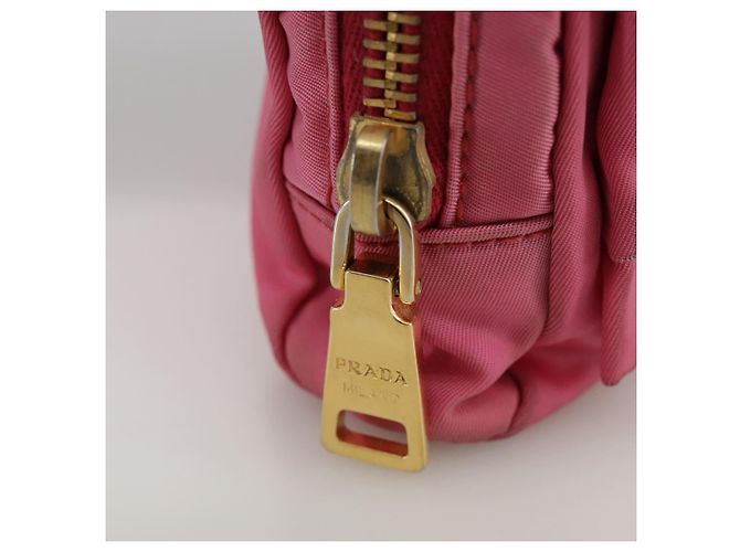 Pochette PRADA Nylon Rosa Oro Rosa Auth 108723 D'oro - vista 17