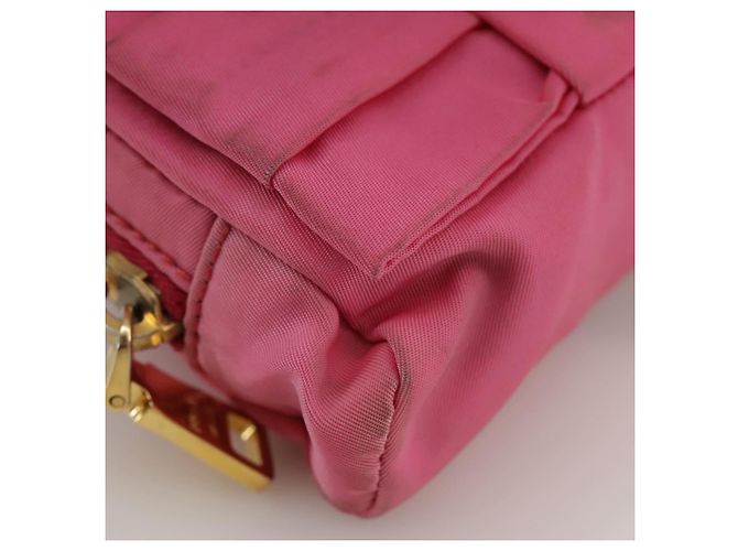 Pochette PRADA Nylon Rosa Oro Rosa Auth 108723 D'oro - vista 7