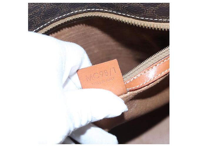 Céline Borsa a mano in tela Macadam CELINE in pelle PVC marrone oro Auth yk16623 D'oro - vista 4