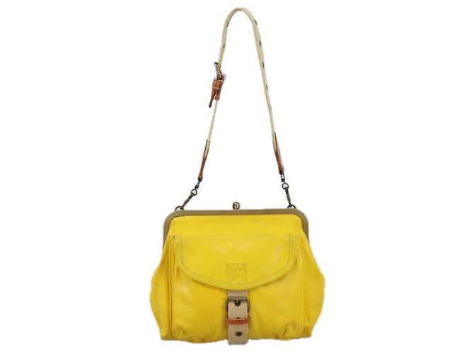 Borsa a spalla Miu Miu in pelle tela gialla beige Auth 108027 Giallo - vista 13