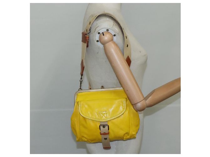 Borsa a spalla Miu Miu in pelle tela gialla beige Auth 108027 Giallo - vista 22