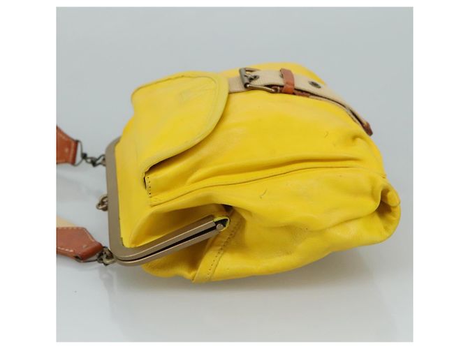Borsa a spalla Miu Miu in pelle tela gialla beige Auth 108027 Giallo - vista 4