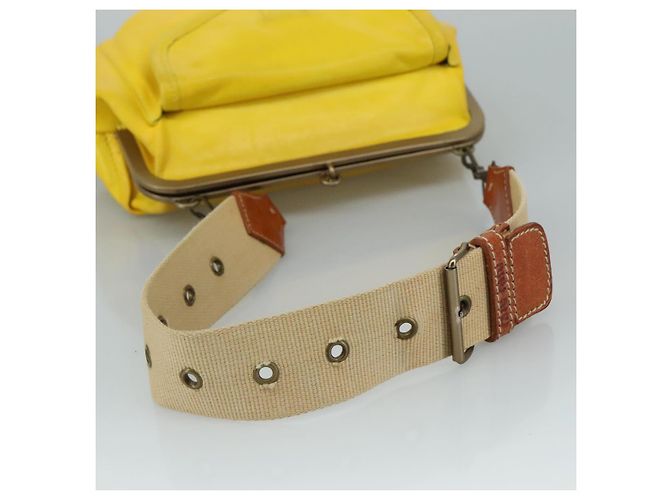 Borsa a spalla Miu Miu in pelle tela gialla beige Auth 108027 Giallo - vista 7