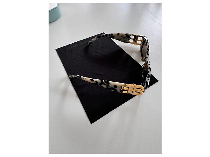 Lunettes de soleil Balenciaga Dynasty rectangulaires noir blanc doré - vue 10