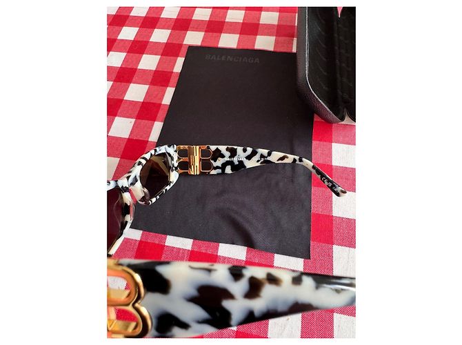 Lunettes de soleil Balenciaga Dynasty rectangulaires noir blanc doré - vue 15