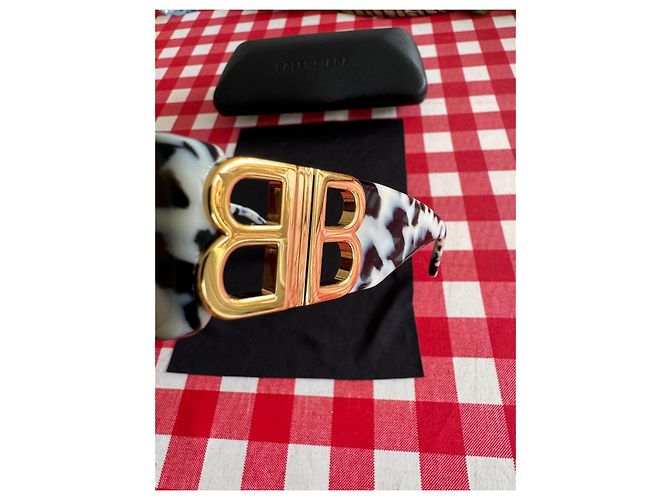 Lunettes de soleil Balenciaga Dynasty rectangulaires noir blanc doré - vue 16