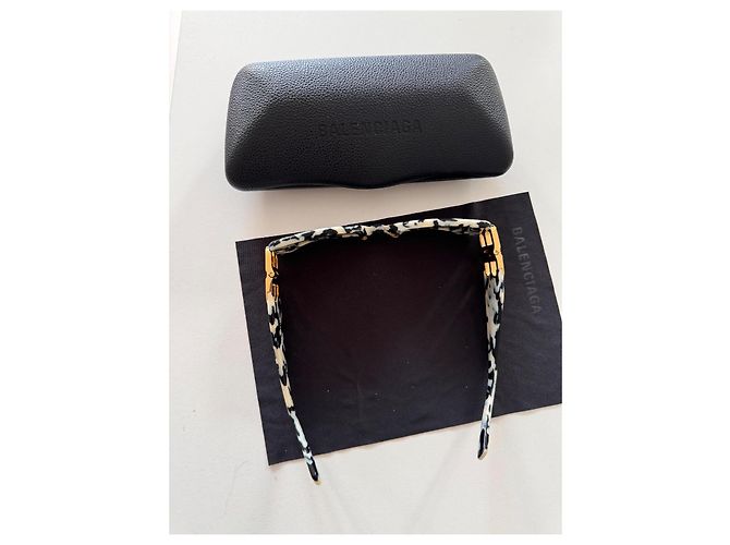 Lunettes de soleil Balenciaga Dynasty rectangulaires noir blanc doré - vue 5