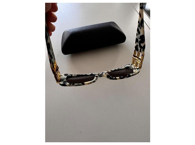 Lunettes de soleil Balenciaga Dynasty rectangulaires noir blanc doré - vue 6