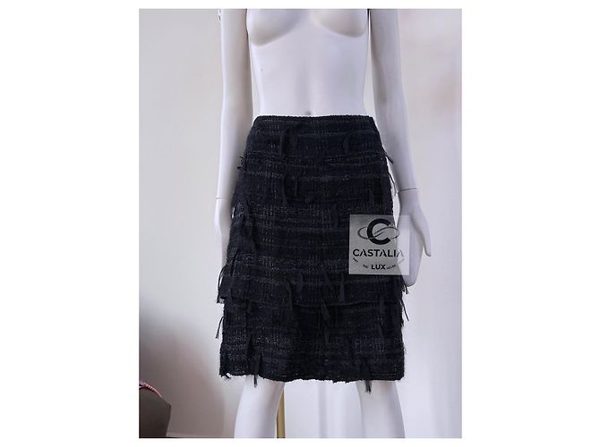 Chanel Exquisite schwarze Tweed-Rock mit Band 46 FR - Ansicht 2