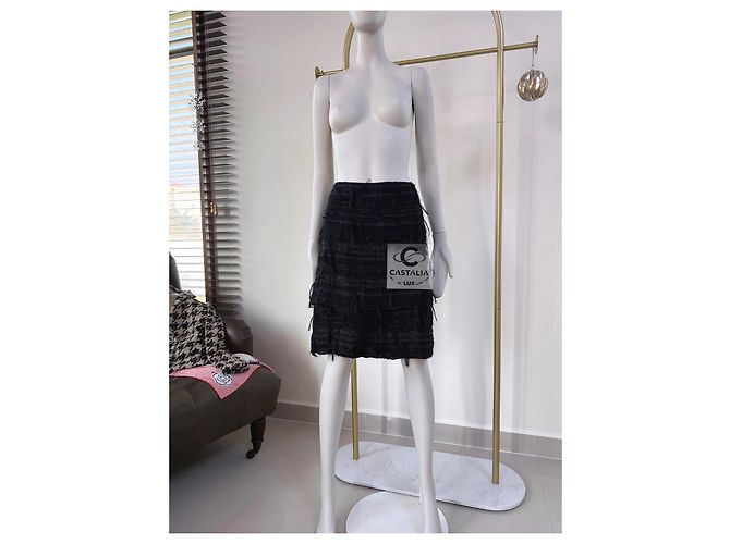 Chanel Exquisite schwarze Tweed-Rock mit Band 46 FR - Ansicht 4