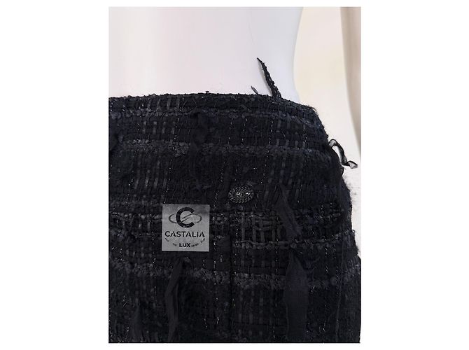 Chanel Exquisite schwarze Tweed-Rock mit Band 46 FR - Ansicht 6