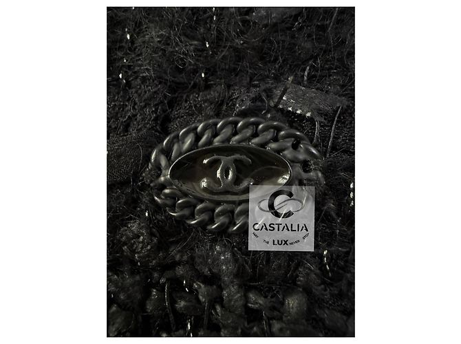 Chanel Exquisite schwarze Tweed-Rock mit Band 46 FR - Ansicht 7