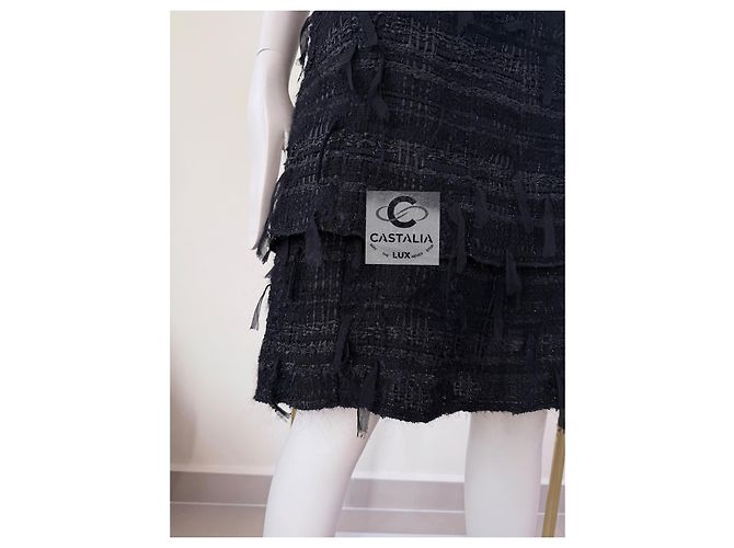 Chanel Exquisite schwarze Tweed-Rock mit Band 46 FR - Ansicht 8