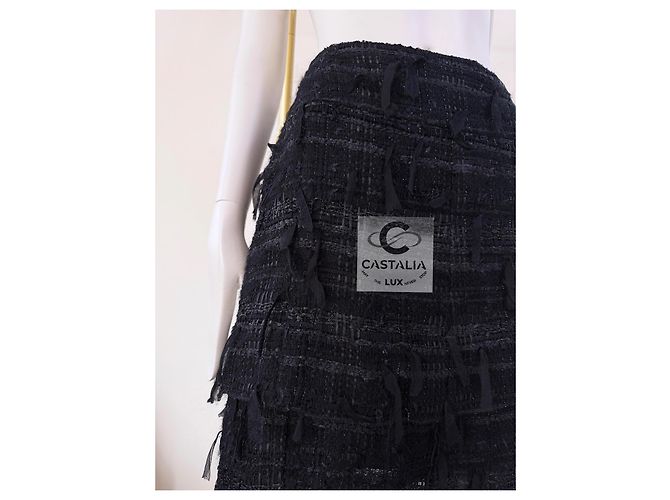 Chanel Exquisite schwarze Tweed-Rock mit Band 46 FR - Ansicht 9