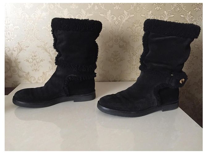 Stivali Louis Vuitton in pelle e pelliccia neri Nero - vista 10