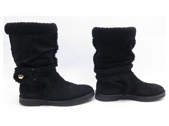 Stivali Louis Vuitton in pelle e pelliccia neri Nero - vista 3