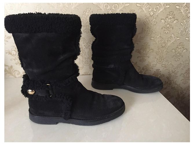 Stivali Louis Vuitton in pelle e pelliccia neri Nero - vista 9
