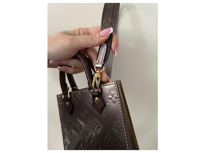 Borsa piatta Louis Vuitton Monogramma e Pelle Verniciata Marrone Argento Multicolore D'oro Metallico Bronzo Marrone chiaro Caramello Marrone scuro Gold hardware Cammello - vista 7