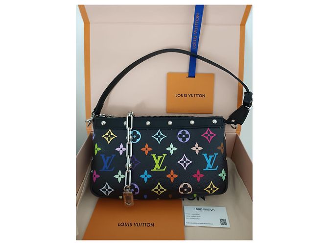2025 Louis Vuitton x TM Pochette Accessoires Takashi Murakami Nero Multicolore - vista 3