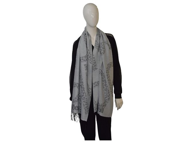 Sciarpa Roberto Cavalli con Logo in Acrilico Grigia Grigio - vista 3