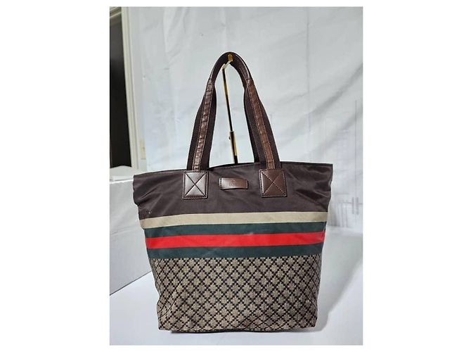Sac de shopping Gucci en toile Diamante avec web marron/beige - vue 10